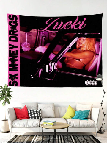 1pc Music Wall Tapestry, Yellow Alice Background Hip Hop Music Poster Art Tapestry, Suitable For Dorm Room Party Decor, Ideal Holiday Gift