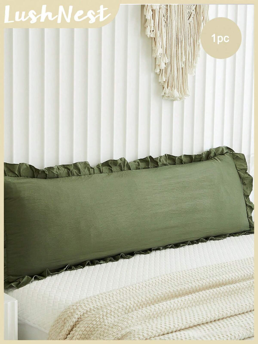 1pc Bohemian Ruffled Long Pillow Case - Soft Polyester Fabric, Olive Green Texture, Suitable For Bedroom Sofa - Decorative Lumbar Pillow, Winter Decor, Unisex, All Season