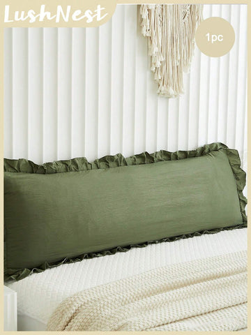 1pc Bohemian Ruffled Long Pillow Case - Soft Polyester Fabric, Olive Green Texture, Suitable For Bedroom Sofa - Decorative Lumbar Pillow, Winter Decor, Unisex, All Season