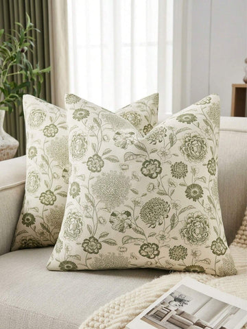 1pc Plant Print Throw Pillow Cover, Vintage Double-Sided Floral Print Decorative Cushion Cover Pillowcase Bohemian Home Decor