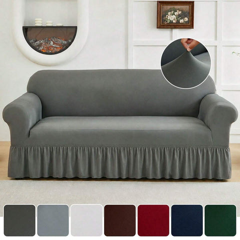 XM-Mirelitho 1PC Lightweight Sofa Slipcover Stretch Milk Silk Breathable Cool ForSummer Anti-Dirty And Non-Slip Solid Color Sofa Cover Suitable For 1/2/3/4 Seat Home/Living Room Decoration All-Inclusive Sofa Protective Cover